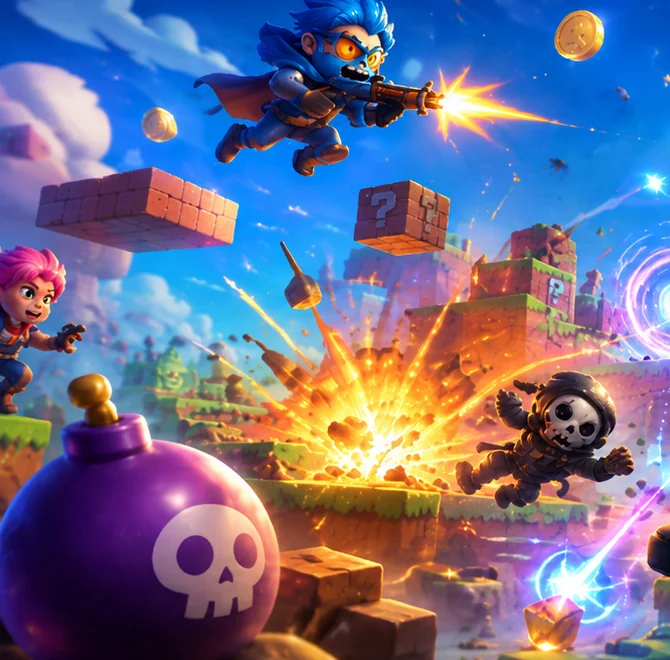 The rest of the lobby fighting through explosions and falling blocks.